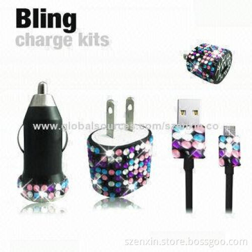 3-in-1 Bling Charge Kits for iPhone 5, Various Designs and Colors are Available